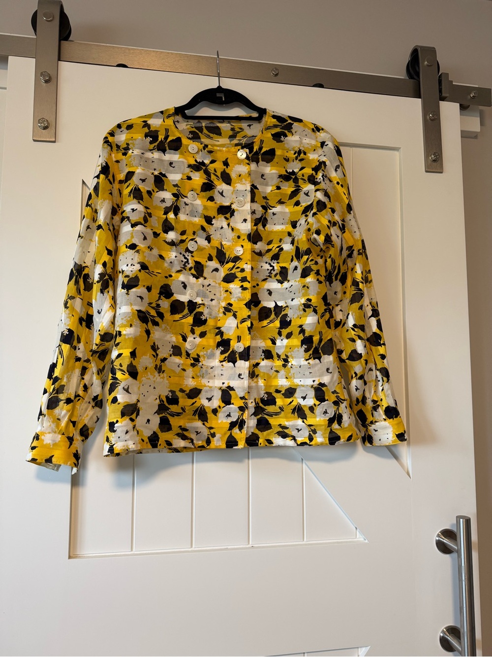 Women's Floral Print Button Jacket in Yellow
